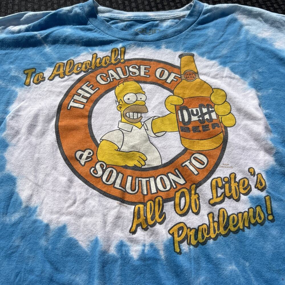 Simpsons Size XXL Blue Tie Dye Homer Duff Beer Cartoon T-shirt Liquid Blue